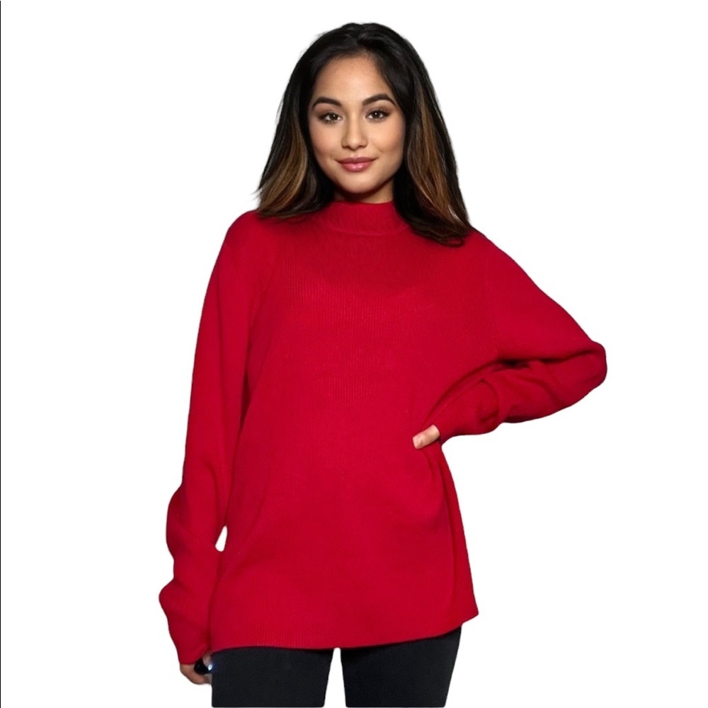 Karen Scott Sweater Red Mock‎ Neck Knit Sweater Womens Size Large
